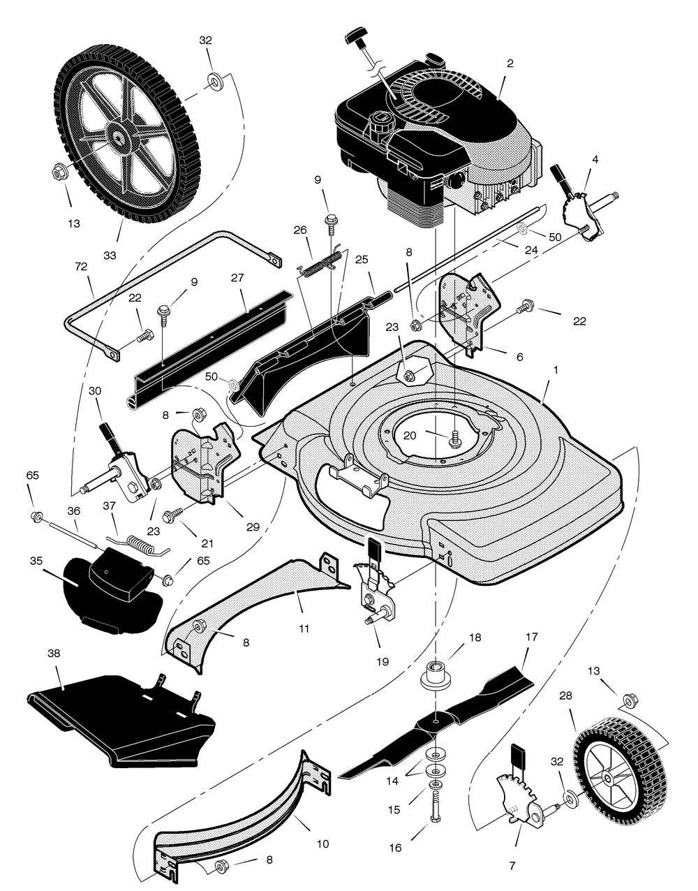 Mower Housing Assembly Diagram and Parts List for 223310X48B 2004 Briggs and Stratton Lawn Mower
